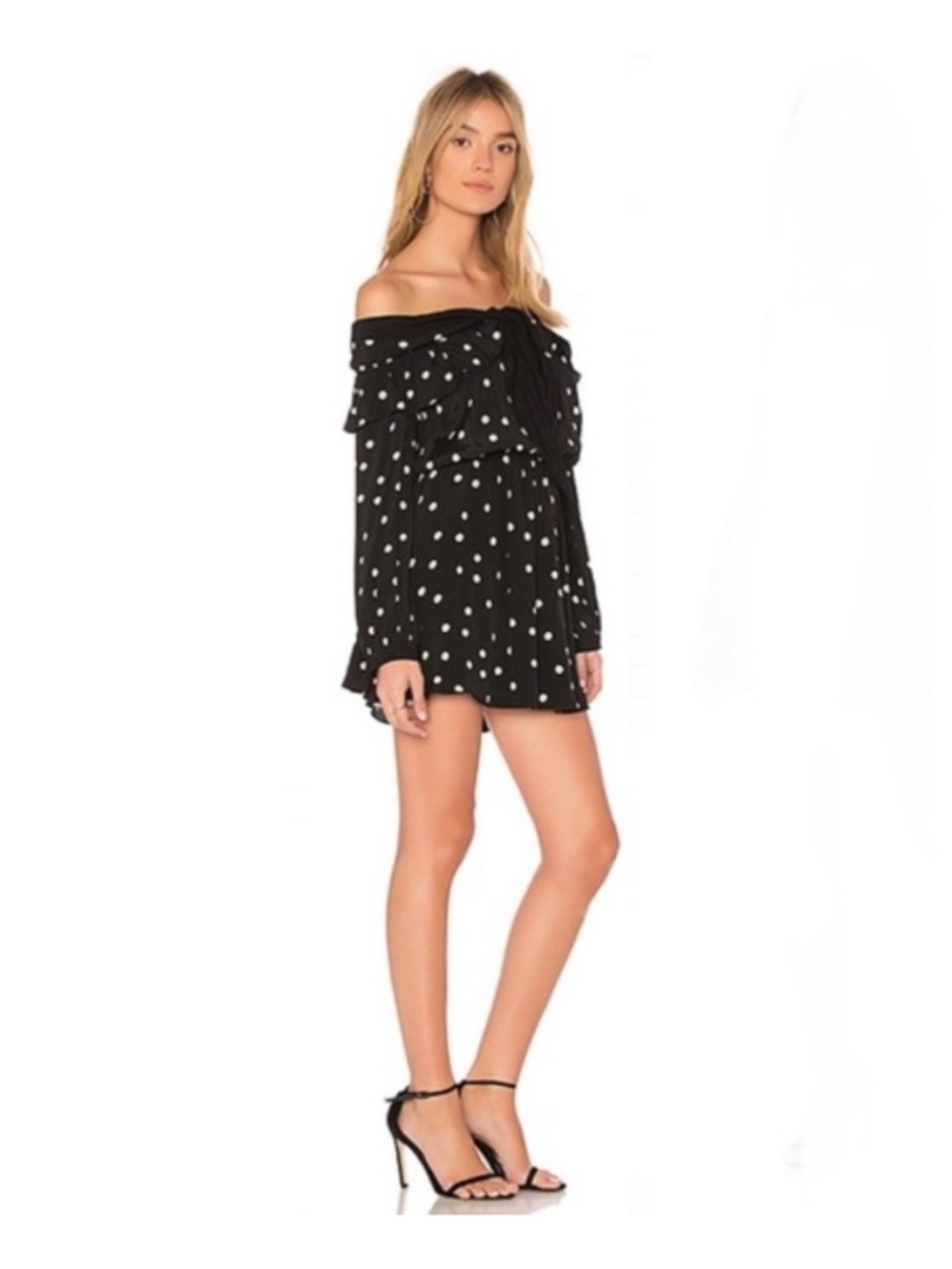 Lovers + Friends New Black Polka Dot Ruffle Trim Mini Dress